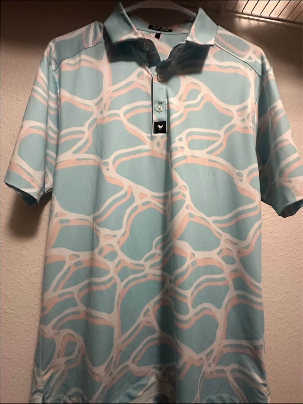 Bad Birdie Aqua & White Abstract Graphic Polo